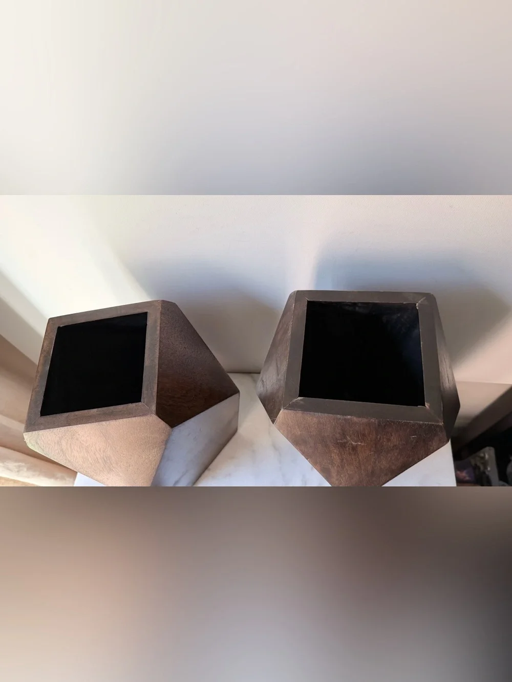 Handcrafted Geometric Wooden vase planter set of 2
